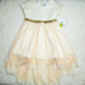 Rare Editions Cream and Gold Dress 4T NWT